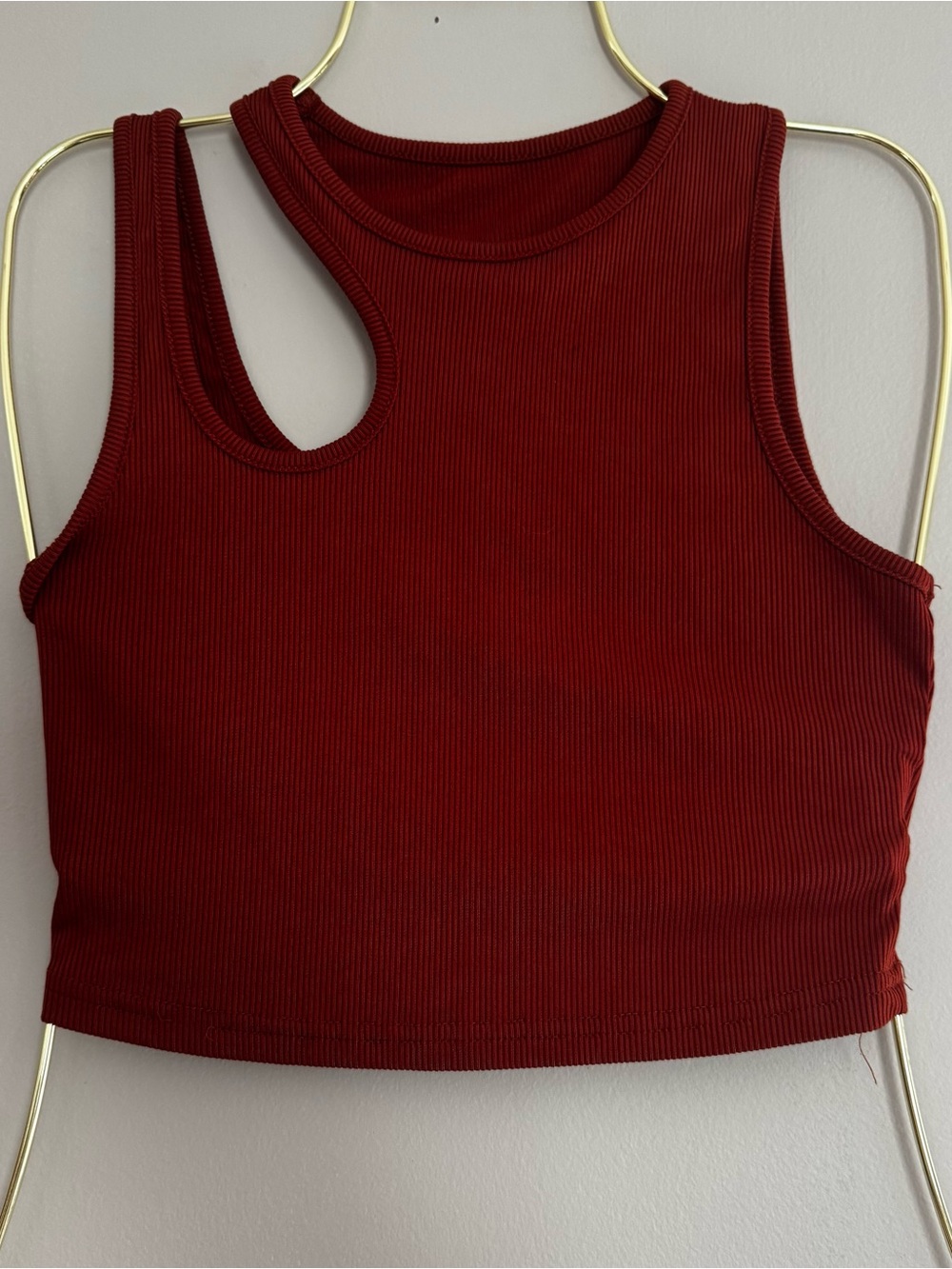 Rust Ribbed Shoulder Cut Out Crop Tank XS Y2K Indie Sleaze Streetwear